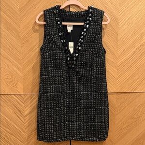 Maeve Black Tweed Mini Dress with Embellished Neckline